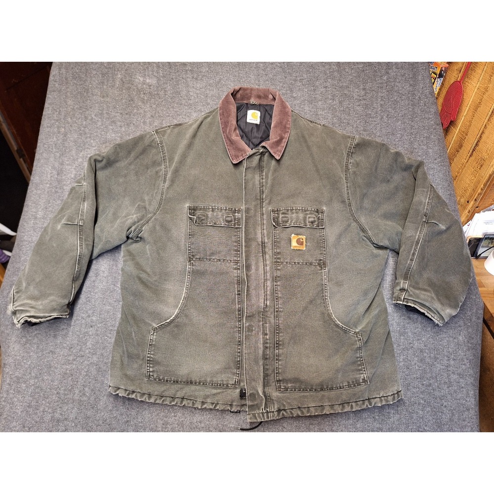 Vintage Carhartt Jacket Mens XL XXL READ C26 MOS‎ Green Duck Canvas Quilted Coat